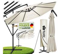 tillvex Parasol Beige Ø 350 cm Parapluie de jardin Parasol de marché Manivelle Balcon Inclinable Beige - Ø350cm
