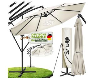 tillvex Parasol Beige Ø 350 cm Parapluie de jardin Parasol de marché Manivelle Balcon Inclinable Beige - Ø350cm