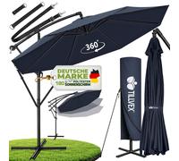 tillvex Parasol bleu marine Ø 350 cm Parapluie de jardin Parapluie de marché Manivelle Balcon Alu Inclinable