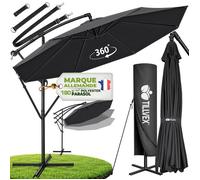 tillvex® Parasol déporté Ø 300 cm Anthracite - 360°, UV UPF 50+ avec manivelle, couverture & paravent, Pare-soleil avec pied