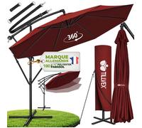 tillvex® Parasol déporté Ø 300 cm rouge - 360°, UV UPF 50+ avec manivelle, couverture & paravent, Pare-soleil avec pied