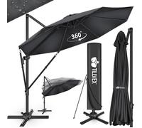 tillvex® Parasol déporté Ø 330 cm Anthracite - 360°, UV UPF 50+ avec manivelle, couverture & paravent, Pare-soleil avec pied