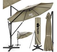 tillvex® Parasol déporté Ø 330 cm Marron - 360°, UV UPF 50+ avec manivelle, couverture & paravent, Pare-soleil avec pied