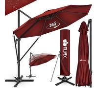 tillvex® Premium Alu Parasol 330 cm Rouge + Couverture & Protection contre le vent | Parasol amiral réglable en 6 positions avec manivelle | Parasol de jardin pivotant à 360° inclinable | Parasol à ma