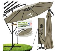 tillvex Parasol Marron Ø 350 cm Parapluie de jardin Parapluie de marché Manivelle Balcon Alu Inclinable Marron - Ø350cm