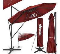 tillvex® Premium Alu Parasol 330 cm Rouge + Couverture & Protection contre le vent | Parasol amiral réglable en 6 positions avec manivelle | Parasol de jardin pivotant à 360° inclinable | Parasol à ma
