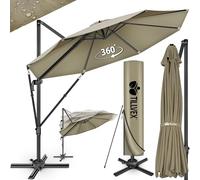 tillvex® Premium Alu Parasol 330 cm Marron + Couverture & Protection contre le vent | Parasol amiral réglable en 6 positions avec manivelle | Parasol de jardin pivotant à 360° inclinable | Parasol à m