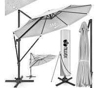 tillvex® Premium Alu Parasol 330 cm Gris + Couverture & Protection contre le vent | Parasol amiral réglable en 6 positions avec manivelle | Parasol de jardin pivotant à 360° inclinable | Parasol à man