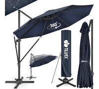 tillvex® Premium Alu Parasol 330 cm Bleu marine + Couverture & Sécurité vent | Parasol amiral réglable en 6 positions avec manivelle | Parasol de jardin pivotant à 360° Inclinable Basculant | Parasol