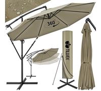 tillvex Parasol déporté hexagonale 3M avec manivelle | Pare-soleil avec pied | Protection UV en aluminium pour le jardin | Parasol à manivelle pour le marché déperlant