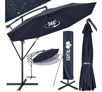tillvex Parasol déporté hexagonale 3M avec manivelle | Pare-soleil avec pied | Protection UV en aluminium pour le jardin | Parasol à manivelle pour le marché déperlant (Bleu)