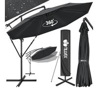 tillvex Parasol déporté hexagonale 3M avec manivelle | Pare-soleil avec pied | Protection UV en aluminium pour le jardin | Parasol à manivelle pour le marché déperlant