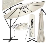 tillvex Parasol déporté hexagonale 3M avec manivelle | Pare-soleil avec pied | Protection UV en aluminium pour le jardin | Parasol à manivelle pour le marché déperlant