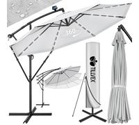 tillvex Parasol déporté LED solaire hexagonale 3M avec manivelle | Pare-soleil avec pied | Protection UV en aluminium pour le jardin | Parasol à manivelle pour le marché déperlant