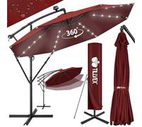 tillvex Parasol déporté LED solaire hexagonale 3M avec manivelle | Pare-soleil avec pied | Protection UV en aluminium pour le jardin | Parasol à manivelle pour le marché déperlant
