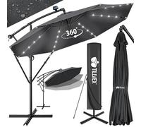 tillvex Parasol déporté LED solaire hexagonale 3M avec manivelle | Pare-soleil avec pied | Protection UV en aluminium pour le jardin | Parasol à manivelle pour le marché déperlant