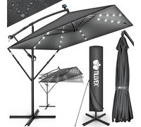 tillvex® Alu Parasol Rectangulaire Ø 330 cm avec LED Solar Anthracite + Couverture avec manivelle | Parasol ampli avec support & parapluie | Parasol de jardin protection UV, imperméable, rotation 360°