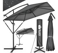 tillvex® Alu Parasol Rectangulaire Ø 330 cm Anthracite + Couverture avec Manivelle | Parasol Amplificateur Carré avec Support & Paravent | Parasol de Jardin Protection UV Aluminium | Parasol à Manivel