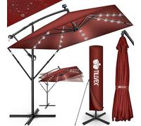 tillvex® Alu Parasol Rectangulaire Ø 330 cm avec LED Solaire Rouge + Couverture avec Manivelle | Parasol Ampli avec Support & Paravent | Parasol de jardin anti-UV, étanche, pivotant à 360° | Parasol à