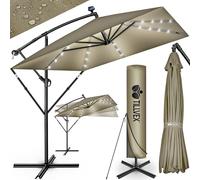 tillvex® Alu Parasol Rectangulaire Ø 330 cm avec LED Solaire Marron + Couverture avec Manivelle | Parasol Amplificateur avec Support & Paravent | Parasol de jardin anti-UV, étanche, pivotant à 360° |