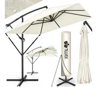 tillvex® Alu Parasol Rectangulaire Ø 330 cm Beige + Couverture avec Manivelle | Parasol Ampérage Carré avec Support & Paravent | Parasol de Jardin Protection UV Aluminium | Manivelle Parasol de Marché