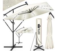 tillvex® Alu Parasol Rectangulaire Ø 330 cm avec LED Solaire Beige + Couverture avec Manivelle | Parasol Amplificateur avec Support & Paravent | Parasol de jardin anti-UV, étanche, pivotant à 360° | P