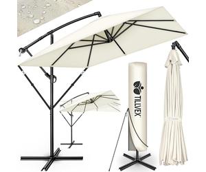 tillvex® Parasol déporté Rectangulaire Ø 330 cm + Housse de Protection & contre le vent | Parasol à manivelle carré avec support | Parasol de jardin Extérieur Anti-UV en aluminium