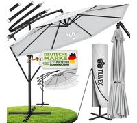 tillvex Parasol Gris Ø 350 cm Parapluie de jardin Parasol de marché Manivelle Balcon Alu Inclinable Gris - Ø350cm