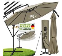 tillvex Parasol Marron Ø 300 cm Parapluie de jardin Parapluie de marché Manivelle Balcon Alu Inclinable