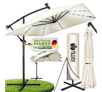 tillvex® Alu Parasol Rectangulaire Ø 330 cm avec LED Solaire Beige + Couverture avec Manivelle | Parasol Amplificateur avec Support & Paravent | Parasol de jardin anti-UV, étanche, pivotant à 360° | P
