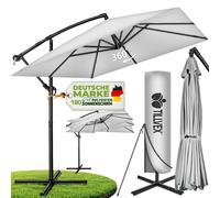 tillvex® Parasol rectangulaire en aluminium, diamètre 330 cm, avec éclairage LED solaire, couleur bleu marine + housse avec manivelle | Parasol de type "auvent" avec pied | Parasol de jardin, protecti