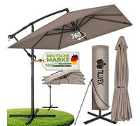 tillvex® Parasol rectangulaire en aluminium, diamètre 330 cm, gris, avec housse et manivelle | Parasol en forme de tonneau, carré, avec pied | Parasol de jardin en aluminium avec protection UV | Paras