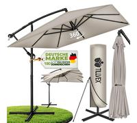 Parasol rectangulaire tillvex® en aluminium Ø 330 cm, couleur taupe + housse avec manivelle | Parasol de type « feu tricolore » carré avec pied et pare-vent | Parasol de jardin en aluminium avec prote