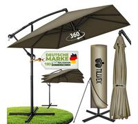tillvex® Parasol rectangulaire en aluminium, diamètre 330 cm, rouge + housse avec manivelle | Parasol en forme de tonneau, carré, avec pied | Parasol de jardin en aluminium avec protection UV | Paraso