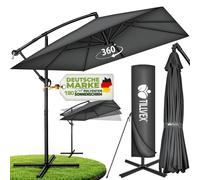 tillvex® Alu Parasol Rectangulaire Ø 330 cm Anthracite + Couverture avec Manivelle | Parasol Amplificateur Carré avec Support & Paravent | Parasol de Jardin Protection UV Aluminium | Parasol à Manivel