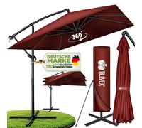 tillvex® Parasol rectangulaire en aluminium, diamètre 330 cm, rouge + housse avec manivelle | Parasol en forme de tonneau, carré, avec pied | Parasol de jardin en aluminium avec protection UV | Paraso