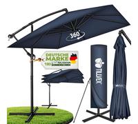 tillvex® Parasol rectangulaire en aluminium, diamètre 330 cm, rouge + housse avec manivelle | Parasol en forme de tonneau, carré, avec pied | Parasol de jardin en aluminium avec protection UV | Paraso