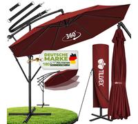 tillvex Parasol Rouge Ø 350 cm Parapluie de jardin Parapluie de marché Manivelle Balcon Alu Inclinable