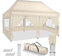 tillvex Pavillon 3x6m - avec 6 parois latérales Beige étanche | Pop-Up Pliable réglable en hauteur | Tente de jardin protection UV 50+ | Tente de réception avec sac pour le jardin