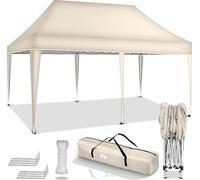 tillvex Pavillon 3x6m Beige imperméable | Pop-Up Pliable réglable en hauteur | Tente de jardin protection UV 50+ | Tente de réception avec sac pour le jardin