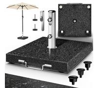 tillvex® Pied de parasol en granit avec roulettes & poignée de transport Anthracite - 27 kg Angulaire | Pied de parasol avec tube en acier inoxydable | Pied de parasol de balcon pour tiges de parasol
