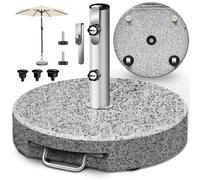 tillvex® Pied de parasol en granit avec roulettes & poignée télescopique 27 kg Gris - Rond | Pied de parasol avec tube en acier inoxydable | Pied de parasol de balcon pour tiges de parasol 16-48 mm &