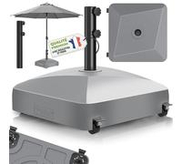 tillvex® Pied de Parasol GRAVIA à roulettes et Freins | Support de lestage Parasol à remplir 37L/56kg | Poids pour Parasol Droit et de marché Ø1,8-3,7m | Résistant aux intempéries et UV (Gris)