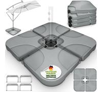 tillvex® Pied de parasol Gris 60 litres / 80 kg - 4 pièces pour parasol ampli, connecteur métallique inclus | Poids du parasol remplissable d'eau ou de sable | Pied de parasol ampli résistant aux inte