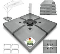 tillvex® Pied de parasol Gris 90 litres / 120 kg - 4 pièces pour parasol ampli, connecteur métallique inclus | Poids du parasol remplissable d'eau ou de sable | Pied de parasol ampli résistant aux int