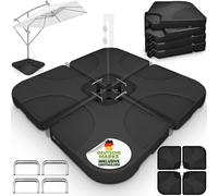 tillvex® Pied de parasol noir 60 litres / 80 kg - 4 pièces pour parasol ampli, connecteur métallique inclus | Poids du parasol remplissable avec de l'eau ou du sable | Pied de parasol ampli résistant