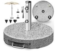tillvex® Pied de parasol en granit avec roulettes & poignée télescopique 27 kg Gris - Rond | Pied de parasol avec tube en acier inoxydable | Pied de parasol de balcon pour tiges de parasol 16-48 mm &