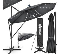 tillvex® Premium Alu Parasol 330 cm Anthracite + Couverture & Protection contre le vent | Parasol amiral réglable en 6 positions avec manivelle | Parasol de jardin pivotant à 360° inclinable | Parasol