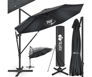 tillvex® Premium Alu Parasol 330 cm Anthracite + Couverture & Protection contre le vent | Parasol amiral réglable en 6 positions avec manivelle | Parasol de jardin pivotant à 360° inclinable | Parasol