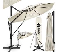 tillvex® Premium Alu Parasol 330 cm Beige + Couverture & Protection contre le vent | Parasol amiral réglable en 6 positions avec manivelle | Parasol de jardin pivotant à 360° inclinable | Parasol à ma